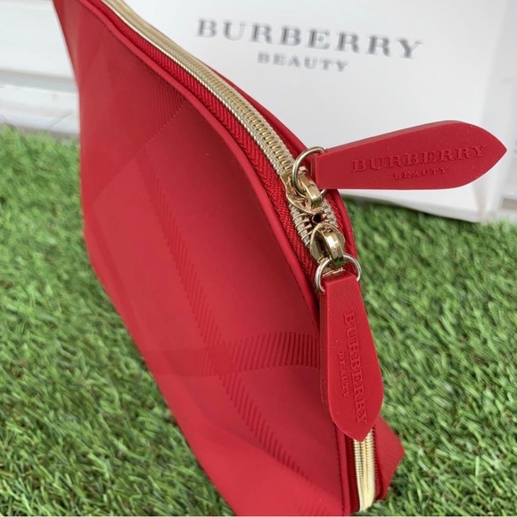 NEW BURBERRY Exclusive red pouch   faux leather toiletry bag  case - Picture 1 of 15